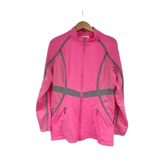 Neiman Marcus Pink Gray Athletic Zip Up Jacket Womens Large - Picture 1 of 6